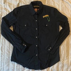 Roper Shirt Womens Small Black Western Embroidered Pearl Snap Florida Rodeo - Picture 1 of 12