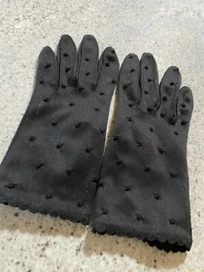 Black Tailored Cotton Gloves embroidered w/ scallopped wrists - - Picture 1 of 2