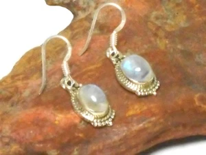 Fiery Oval  MOONSTONE  Sterling  Silver  925  Gemstone  Drop Dangle Earrings - Picture 1 of 5
