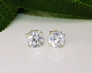 Ohrringe 7 mm rund weiß/klar Saphir Zirkonia (CZ) Sterlingsilber - Bild 1 von 2