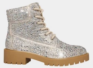 Betsey Johnson Hudsn Rhinestones Combat Boots New in Box Size 8.5 - Picture 1 of 5