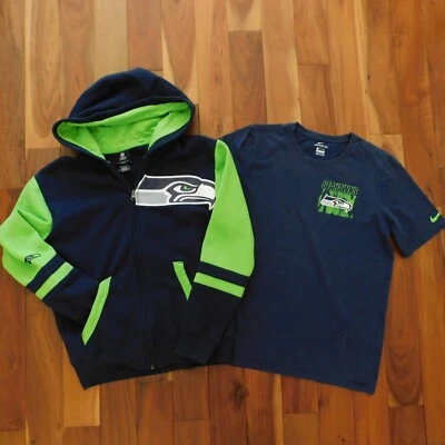 LOT Seattle Seahawks NFL Team Apparel Youth Hoodie L 14-16 Fleece, Nike Tee EUC! - Image 1 of 4