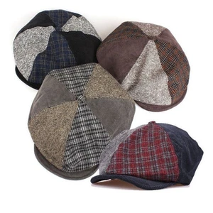 Unisex Mens Check Corduroy Tweed Baker Boy Flat Cap Newsboy Cabbie Gatsby Hats - Picture 1 of 8