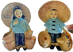 Vintage kalifornische Keramik asiatisches/japanisches Mädchen Übertopf und Junge Übertopf Paar.  WWII  - Bild 1 von 19
