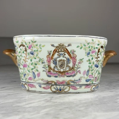 Vintage Chinês Assinado Exportação Família Rosa Porcelana Koi Tigela de Peixe Banho de Pé 9” - Imagem 1 de 4