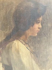 Pittura Olio Tela Ritratto Profilo XIX Romatica Donna Antico per Identificare - Bild 1 von 16