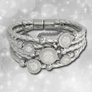 Amello Leder Armband silber Kreise Zirkona weiß Edelstahl Verschluss LAQ013J9 - Bild 1 von 2