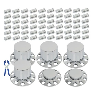 33mm Chrome Flat Top Hub Cover Kit Lug Nut Wheel Axle Covers  fit for Semi Truck - Picture 1 of 12