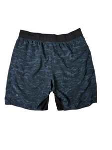 Lululemon T.H.E. Short 9" Mens XL Linerless Drawstring Bleachers Blue Black Read - Picture 1 of 16