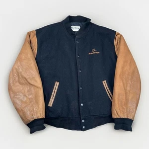 Giacca Mac Murray Boeing Letterman uomo XL feltro lana pelle marrone nero vintage - Foto 1 di 14