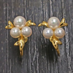Mikimoto K14YG Ohrringe Gelbgold dreifach Perlen #970c Rise-on - Bild 1 von 6