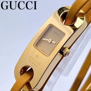 Gucci 6100L Leather Bracelet Camel Gold Watch Genuine Authentic Used - Picture 1 of 7