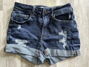 SO High Rise Girls Size 5/27 Stretch Distressed Denim Shorts Cuffed Hem Curvy - Picture 1 of 11