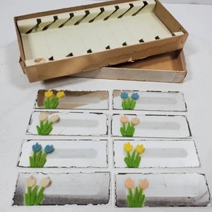 Vintage 1950 Eight Glass Place Cards Floral Party Vintage in Box - Picture 1 of 7