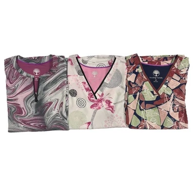 NWT 3 Piece Size XS Healing Hands Printed Scrub Top Bundle 48 - Image 1 of 4
