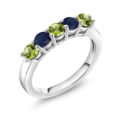 Anillo de plata de ley 925 con peridoto y zafiro de 5 piedras para aniversario de boda Foto 1 de 3