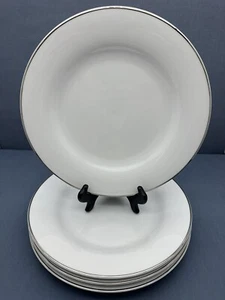 Pottery Barn PB SILVER White w/ Silver Trim 11" DINNER PLATES Japan SET OF 4  #A - Picture 1 of 15