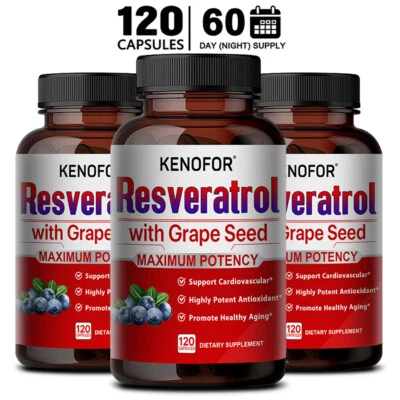 KENOFOR Capsule di Resveratrolo - 120 Pezzi - 1500mg - Pepe Nero e Semi d'Uva