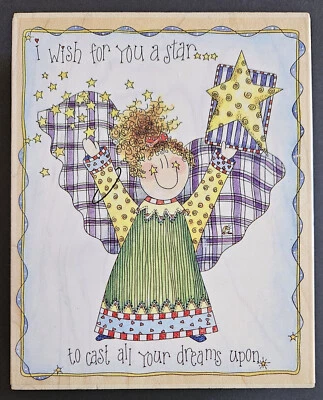 Sellos Happen I WISH FOR YOU A STAR Kimberley A Ashley Ángel de goma montado en madera Foto 1 de 2