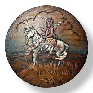 Vintage Native American Wood Burning Carving 8.5" Victoria Ann Ross Art - Picture 1 of 7