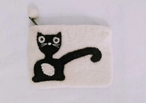 NEW Handmade Felted 100% Wool Cat Coin Purse Lined with Zipper Gift - Picture 1 of 5