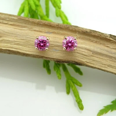 Pink Ruby Studs Earring Round Cut 925 Silver Ruby Earring Gifted Item for Love - Image 1 of 4