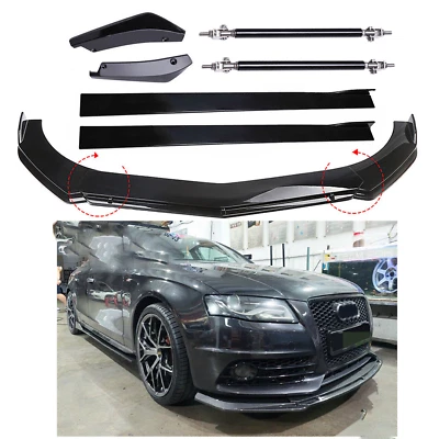 Front Bumper Lip Spoiler Splitter + Side Skirts + Rear For AUDI Glossy Black Foto 1 de 4