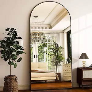 78" X 35" Arched Full-Length Mirror - Black Oversized Floor Mirror Free Standing - Picture 1 of 7