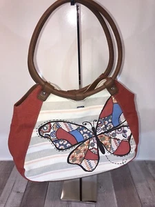 Butterfly Relic Leather Handle Carry Purse - Picture 1 of 11