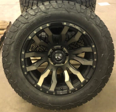 20x10 Fuel D674 Blitz Black DDT Wheels Rims 33" AT Tires 5x5 Jeep Wrangler JK JL - Image 1 of 3