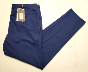 $375 New CANALI Cotton Lyocell Pants Men 38x35 Regular Fit Flat Front EU 56 Blue - Picture 1 of 8