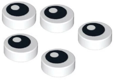 LEGO 5 Nuevo Azulejo Blanco Redondo Ojo Negro Blanco Pupila 1 x 1 Perno Parte WH01 Foto 1 de 2