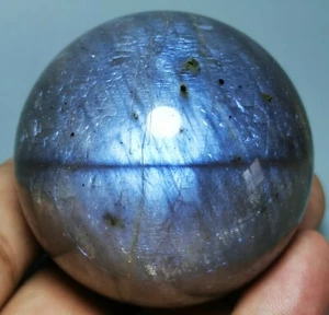 Natural Golden Strawberry Quartz & Blue Flash Moonstone Sphere Ball Healing - Picture 1 of 12