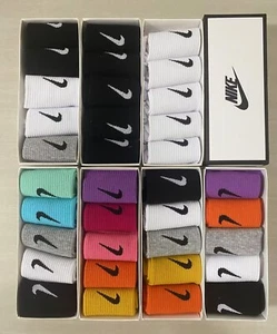 NIKE SOCKS 5 PAIRS PACK - CREW LENGTH LIGHTWEIGHT CUSHIONED SPORTS UK - Picture 1 of 8