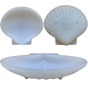 Antique Glasbake Milk Glass Footed Shell Scallop Clam Soap Trinket Dish Bowl 40s - Picture 1 of 13