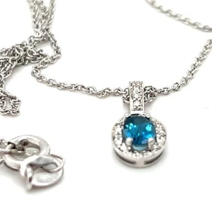 9ct White Gold London Blue Topaz Diamond Pendant with 9ct Gold Chain - Picture 1 of 14