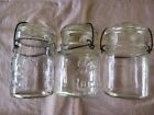 3 Vintage Clear Glass  PINT Jars Wire Bale Atlas , Ball , No Mark