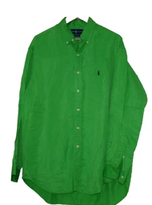 Camisa Ralph Lauren BLAKE Verde Brillante Seda Lino Manga Larga Hombre Talla:L - Imagen 1 de 6