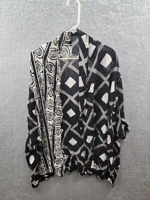 Vintage Jakarta California Black & White Rayon Abstract Tribal Print Shawl Sz M - Image 1 of 3