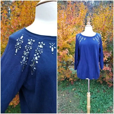 Apt.9 women  navy blue embelished shoulder sweater size XL new - Image 1 of 4