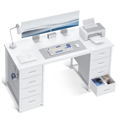  Computer Desk with 8 Fabric Drawers, Modern Office Desk with 48 Inch White - Image 1 of 4