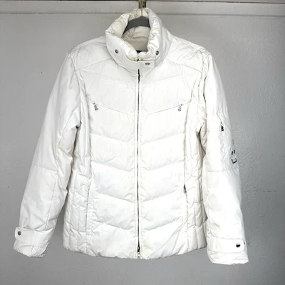 Bogner Goose Down Ski Jacket Women's Size 10 US Puffer Coat White STAINED - Image 1 of 4