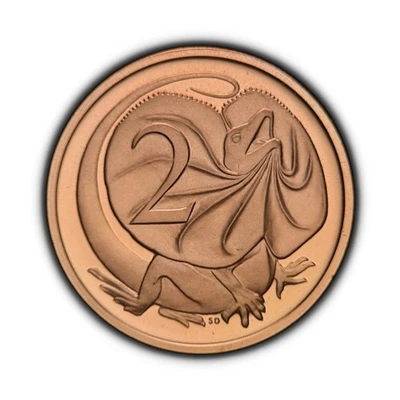 AUSTRALIA. 1975, 2 Cents - Queen Elizabeth II, Frill-Necked Lizard Proof - Image 1 of 3