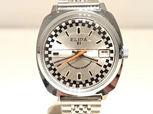 OROLOGIO UOMO SVIZZERO CROMATO 37mm VINTAGE RARO SPORT RACING STYLE "ELIDA" 21 - Foto 1 di 15