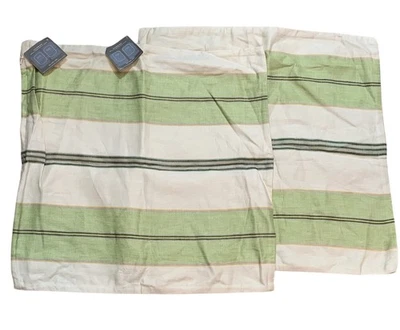 2 Pottery Barn Riley Striped 18x18 Green/Beige/Cream 100% Linen Pillow Covers - Image 1 of 4