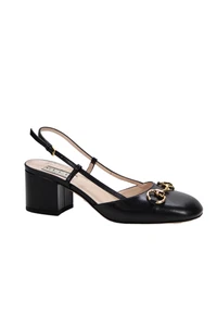 Gucci Womens Block Heel Horsebit Slingback Pumps Black Leather Size 35 - Picture 1 of 5