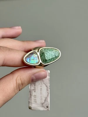 🆕 Anillo de cóctel Kendra Scott chapado en oro Margot mezcla verde mar precio de venta sugerido por el fabricante 128 USD talla 6 Foto 1 de 4