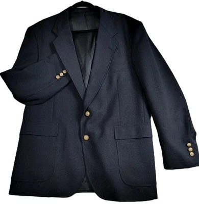 Stafford Black Wool Blend Blazer Men's 42 L Full Lined Sport Jacket Gold Button - Image 1 of 4