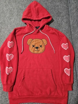 Forever 21 泰迪熊脸心红色套衫连帽衫 S 码 — 第 1/4 张图片