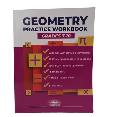 GEOMETRY PRACTICE WORKBOOK GRADES 7-10 FOR THE SAT & PSAT Highschool Math - Image 1 of 4